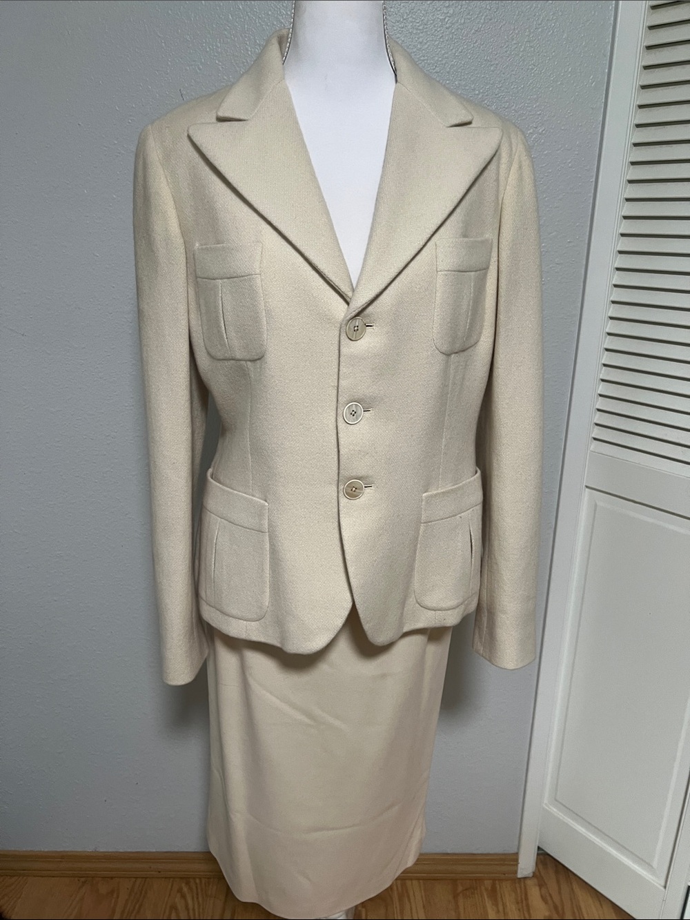 Ralph Lauren Collection Cream Wool & Cashmere Skirt Suit Jacket Sz 12 Skirt Sz 8